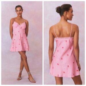 New LoveShackFancy Larinda Pink Cherry Slip Dress NWT